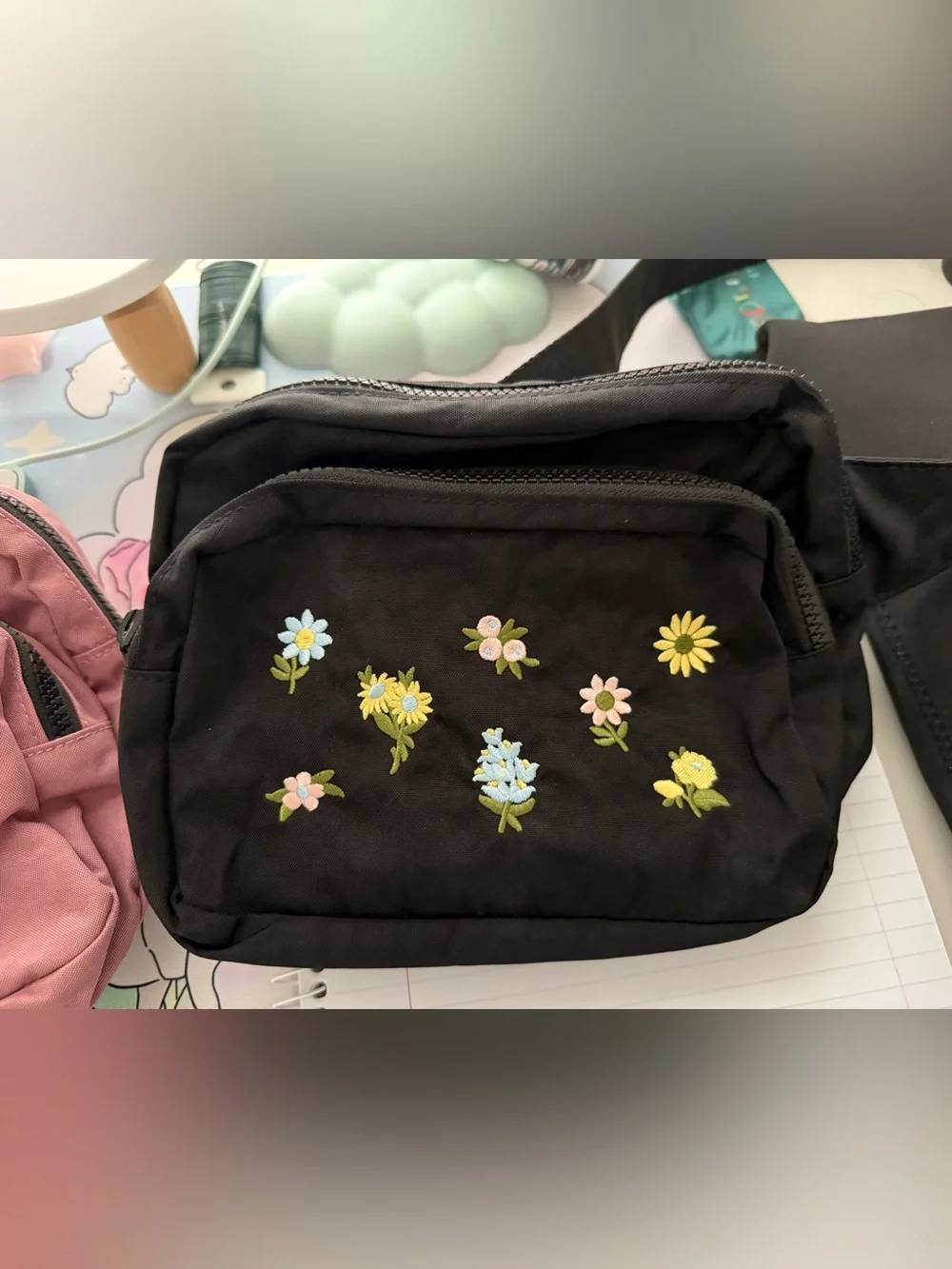 Black Floral Embroidered Crossbody Bag
